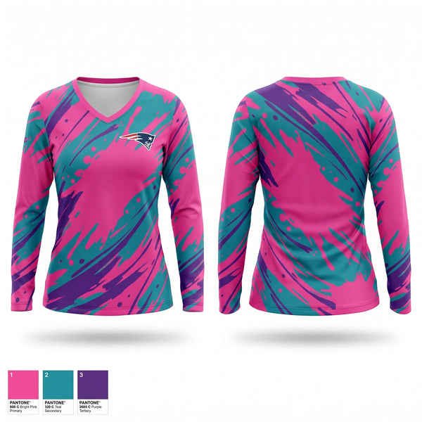 Womens Long Sleeve Vneck Shirt, Madison Middle Lady Patriots Soccer, Women's Soccer, Teamtime, Team time, sublimation, custom sports apparel, team uniforms, spirit wear, spiritwear, sports uniforms, custom shirts, team store, custom team store, fundraiser sports, apparel fundraiser