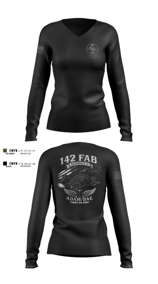 Womens Long Sleeve Vneck Shirt, 142nd, Army, Teamtime, Team time, sublimation, custom sports apparel, team uniforms, spirit wear, spiritwear, sports uniforms, custom shirts, team store, custom team store, fundraiser sports, apparel fundraiser
