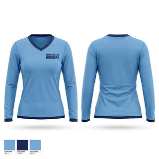 Womens Long Sleeve Vneck Shirt, Manchester Bombers, Baseball, Teamtime, Team time, sublimation, custom sports apparel, team uniforms, spirit wear, spiritwear, sports uniforms, custom shirts, team store, custom team store, fundraiser sports, apparel fundraiser