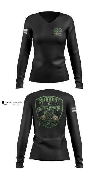 Womens Long Sleeve Vneck Shirt, CRIMINAL PATROL, Police, Teamtime, Team time, sublimation, custom sports apparel, team uniforms, spirit wear, spiritwear, sports uniforms, custom shirts, team store, custom team store, fundraiser sports, apparel fundraiser