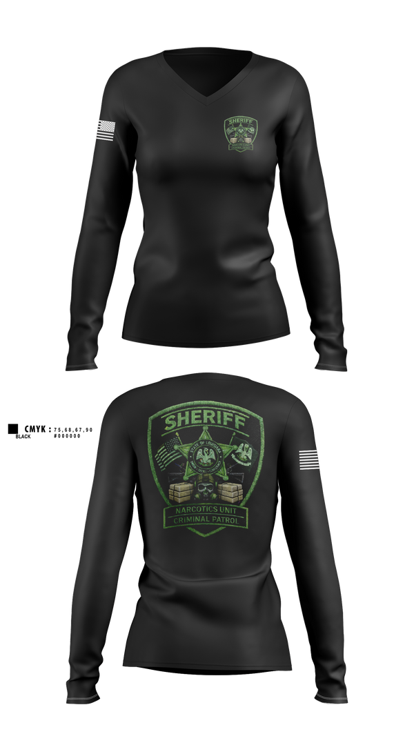 Womens Long Sleeve Vneck Shirt, CRIMINAL PATROL, Police, Teamtime, Team time, sublimation, custom sports apparel, team uniforms, spirit wear, spiritwear, sports uniforms, custom shirts, team store, custom team store, fundraiser sports, apparel fundraiser