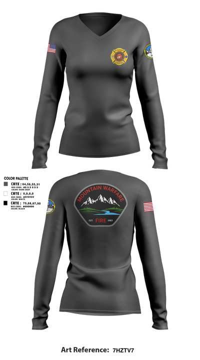 Marine Corps Mountain Warfare Training Center Fire Department 41101347 Women's Long Sleeve V-neck Shirt - 1