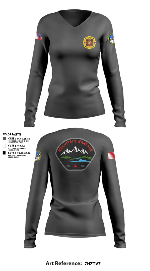 Womens Long Sleeve Vneck Shirt, Marine Corps Mountain Warfare Training Center Fire Department, , Teamtime, Team time, sublimation, custom sports apparel, team uniforms, spirit wear, spiritwear, sports uniforms, custom shirts, team store, custom team store, fundraiser sports, apparel fundraiser