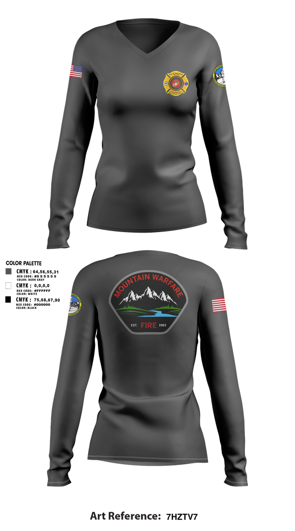 Womens Long Sleeve Vneck Shirt, Marine Corps Mountain Warfare Training Center Fire Department, , Teamtime, Team time, sublimation, custom sports apparel, team uniforms, spirit wear, spiritwear, sports uniforms, custom shirts, team store, custom team store, fundraiser sports, apparel fundraiser