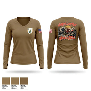 Womens Long Sleeve Vneck Shirt, Banzai Company, 1-35IN, Army, Teamtime, Team time, sublimation, custom sports apparel, team uniforms, spirit wear, spiritwear, sports uniforms, custom shirts, team store, custom team store, fundraiser sports, apparel fundraiser