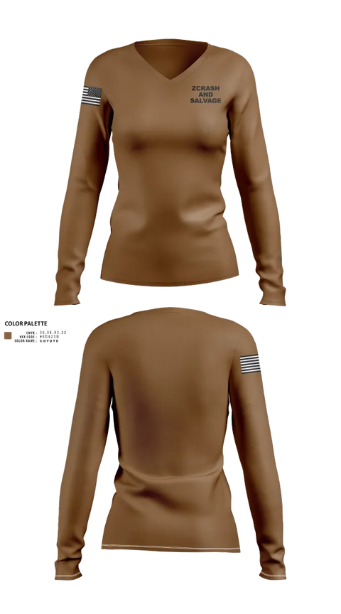 Womens Long Sleeve Vneck Shirt, Crash and salvage, , Teamtime, Team time, sublimation, custom sports apparel, team uniforms, spirit wear, spiritwear, sports uniforms, custom shirts, team store, custom team store, fundraiser sports, apparel fundraiser