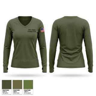 Womens Long Sleeve Vneck Shirt, 12th Littoral Combat Team, Marines, Teamtime, Team time, sublimation, custom sports apparel, team uniforms, spirit wear, spiritwear, sports uniforms, custom shirts, team store, custom team store, fundraiser sports, apparel fundraiser