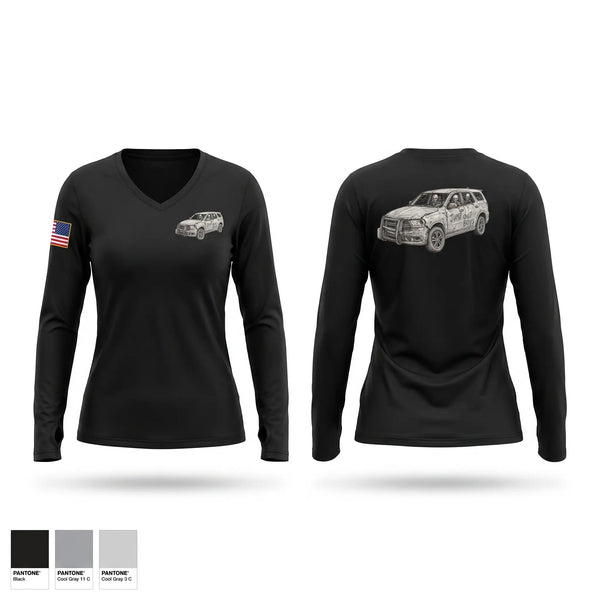 Womens Long Sleeve Vneck Shirt, Crime Patrol Unit, Police, Teamtime, Team time, sublimation, custom sports apparel, team uniforms, spirit wear, spiritwear, sports uniforms, custom shirts, team store, custom team store, fundraiser sports, apparel fundraiser