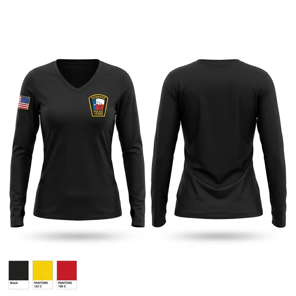 Womens Long Sleeve Vneck Shirt, Schertz PD, Police, Teamtime, Team time, sublimation, custom sports apparel, team uniforms, spirit wear, spiritwear, sports uniforms, custom shirts, team store, custom team store, fundraiser sports, apparel fundraiser