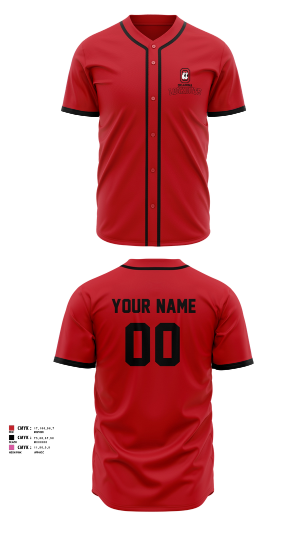 Full Button Baseball Jersey, OKLAHOMA LOOKOUTS, Baseball, Teamtime, Team time, sublimation, custom sports apparel, team uniforms, spirit wear, spiritwear, sports uniforms, custom shirts, team store, custom team store, fundraiser sports, apparel fundraiser