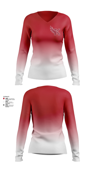 Womens Long Sleeve Vneck Shirt, Kaua’i Red Raiders, Cheer, Teamtime, Team time, sublimation, custom sports apparel, team uniforms, spirit wear, spiritwear, sports uniforms, custom shirts, team store, custom team store, fundraiser sports, apparel fundraiser