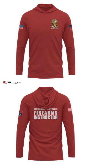 Long Sleeve Performance Shirt with hood, Montgomery County Police Department - Firearms Training Unit, Police, Teamtime, Team time, sublimation, custom sports apparel, team uniforms, spirit wear, spiritwear, sports uniforms, custom shirts, team store, custom team store, fundraiser sports, apparel fundraiser