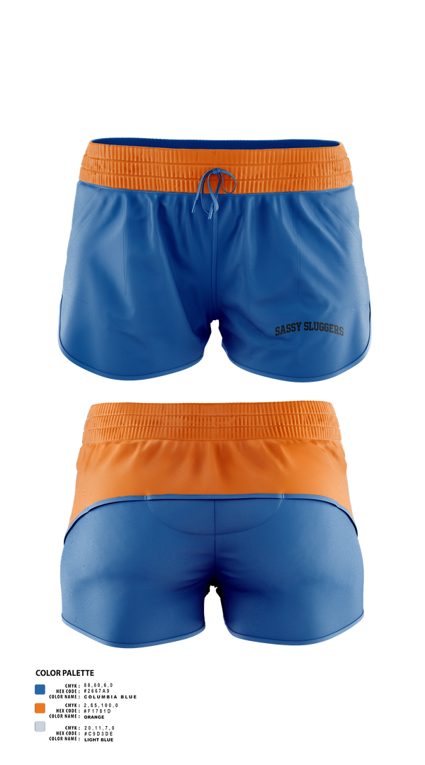 Womens Shorts, Sassy sluggers, Softball, Teamtime, Team time, sublimation, custom sports apparel, team uniforms, spirit wear, spiritwear, sports uniforms, custom shirts, team store, custom team store, fundraiser sports, apparel fundraiser