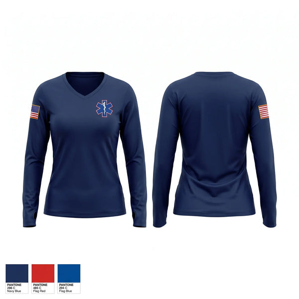 Womens Long Sleeve Vneck Shirt, Lonestar ambulance, EMS/EMT, Teamtime, Team time, sublimation, custom sports apparel, team uniforms, spirit wear, spiritwear, sports uniforms, custom shirts, team store, custom team store, fundraiser sports, apparel fundraiser