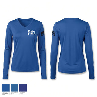 Womens Long Sleeve Vneck Shirt, Foster EMS, EMS/EMT, Teamtime, Team time, sublimation, custom sports apparel, team uniforms, spirit wear, spiritwear, sports uniforms, custom shirts, team store, custom team store, fundraiser sports, apparel fundraiser