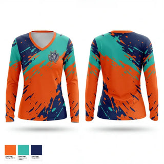 Womens Long Sleeve Vneck Shirt, Rhinos, Baseball, Teamtime, Team time, sublimation, custom sports apparel, team uniforms, spirit wear, spiritwear, sports uniforms, custom shirts, team store, custom team store, fundraiser sports, apparel fundraiser