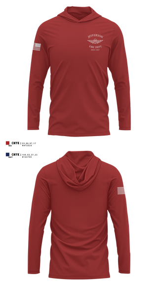 Long Sleeve Hooded Sun Shirt, Jefferson vol Fire Dept, Fire Department, Teamtime, Team time, sublimation, custom sports apparel, team uniforms, spirit wear, spiritwear, sports uniforms, custom shirts, team store, custom team store, fundraiser sports, apparel fundraiser
