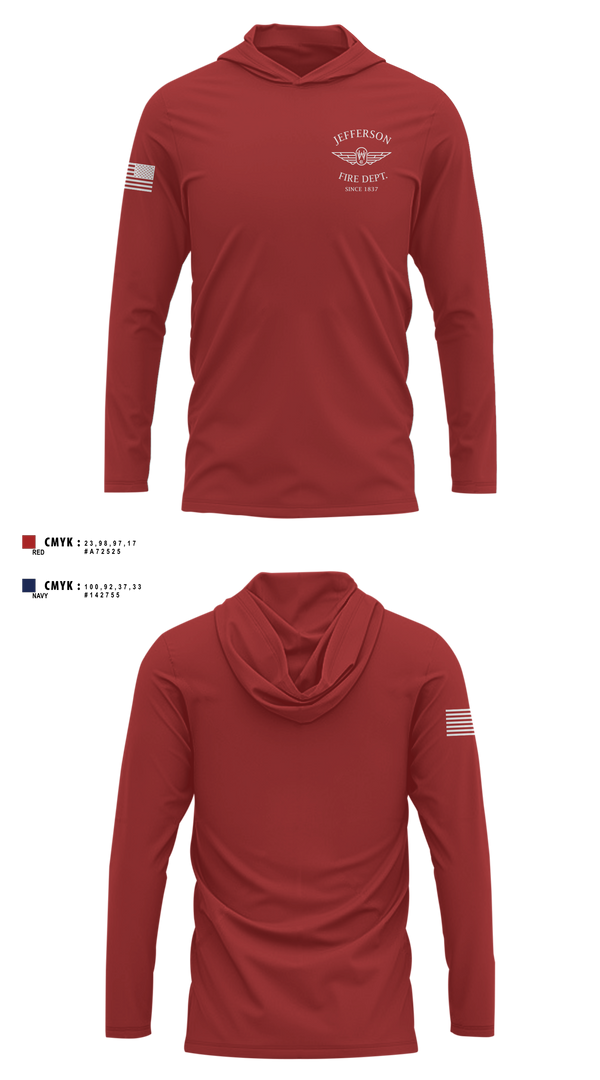 Long Sleeve Hooded Sun Shirt, Jefferson vol Fire Dept, Fire Department, Teamtime, Team time, sublimation, custom sports apparel, team uniforms, spirit wear, spiritwear, sports uniforms, custom shirts, team store, custom team store, fundraiser sports, apparel fundraiser