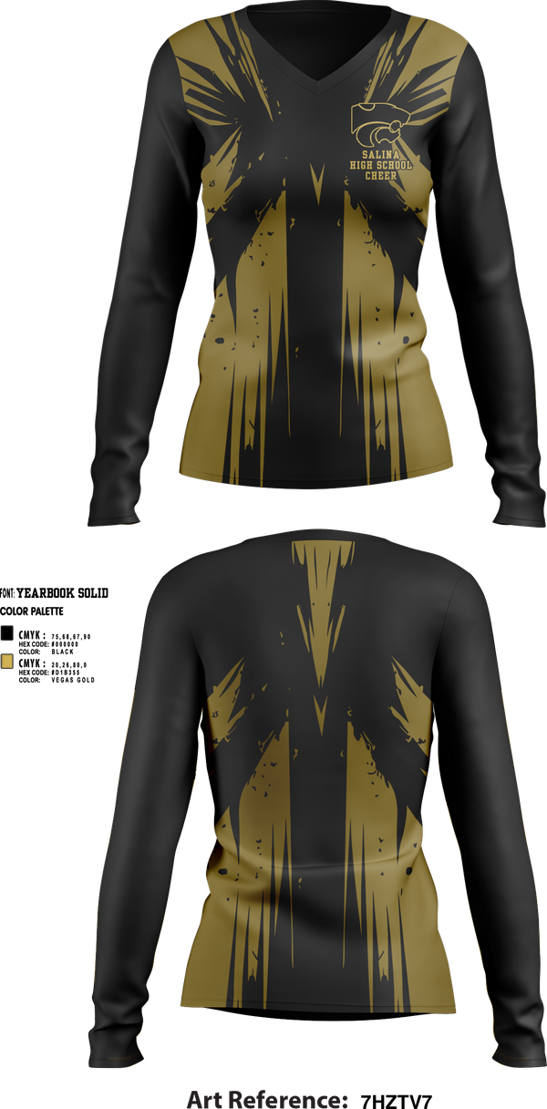 Womens Long Sleeve Vneck Shirt, Salina High School Cheer, Cheer, Teamtime, Team time, sublimation, custom sports apparel, team uniforms, spirit wear, spiritwear, sports uniforms, custom shirts, team store, custom team store, fundraiser sports, apparel fundraiser