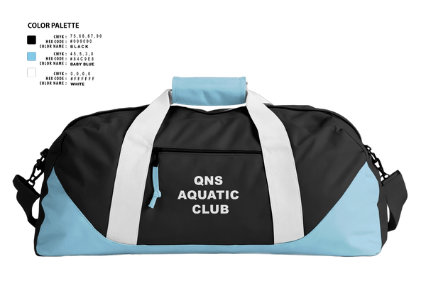 Duffle Bag, QNS Aquatic Club, Swimming, Teamtime, Team time, sublimation, custom sports apparel, team uniforms, spirit wear, spiritwear, sports uniforms, custom shirts, team store, custom team store, fundraiser sports, apparel fundraiser