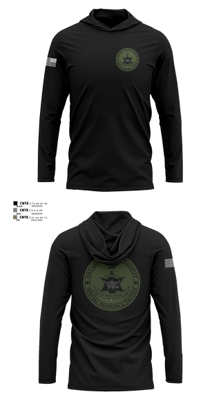 Long Sleeve Performance Shirt with hood, Ontario County Sheriff’s Office, Police, Teamtime, Team time, sublimation, custom sports apparel, team uniforms, spirit wear, spiritwear, sports uniforms, custom shirts, team store, custom team store, fundraiser sports, apparel fundraiser