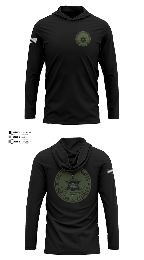 Long Sleeve Performance Shirt with hood, Ontario County Sheriff’s Office, Police, Teamtime, Team time, sublimation, custom sports apparel, team uniforms, spirit wear, spiritwear, sports uniforms, custom shirts, team store, custom team store, fundraiser sports, apparel fundraiser