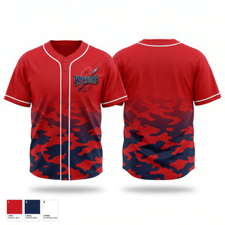 Full Button Baseball Jersey, Okeeheelee Warriors, Baseball, Teamtime, Team time, sublimation, custom sports apparel, team uniforms, spirit wear, spiritwear, sports uniforms, custom shirts, team store, custom team store, fundraiser sports, apparel fundraiser