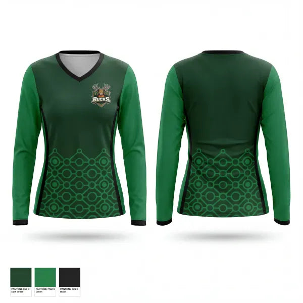 Womens Long Sleeve Vneck Shirt, Bucks, Men's Basketball, Teamtime, Team time, sublimation, custom sports apparel, team uniforms, spirit wear, spiritwear, sports uniforms, custom shirts, team store, custom team store, fundraiser sports, apparel fundraiser