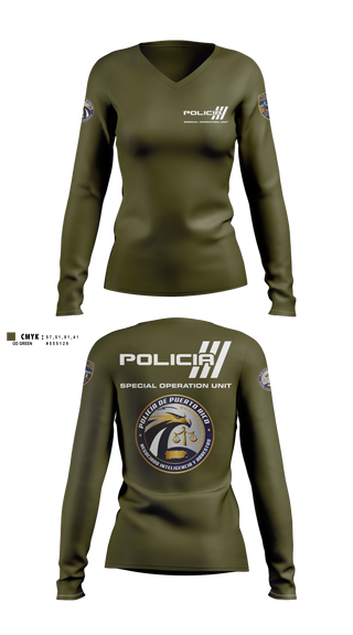 Womens Long Sleeve Vneck Shirt, Inteligencia criminal, Police, Teamtime, Team time, sublimation, custom sports apparel, team uniforms, spirit wear, spiritwear, sports uniforms, custom shirts, team store, custom team store, fundraiser sports, apparel fundraiser