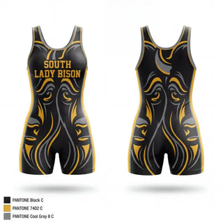 Wrestling Singlet, South lady bison, Wrestling, Teamtime, Team time, sublimation, custom sports apparel, team uniforms, spirit wear, spiritwear, sports uniforms, custom shirts, team store, custom team store, fundraiser sports, apparel fundraiser