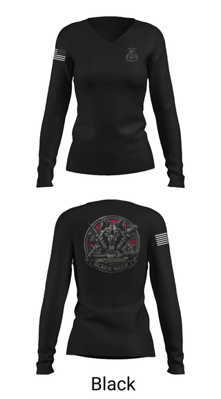 Womens Long Sleeve Vneck Shirt, Black Wolf Company, 3-67 AR, Army, Teamtime, Team time, sublimation, custom sports apparel, team uniforms, spirit wear, spiritwear, sports uniforms, custom shirts, team store, custom team store, fundraiser sports, apparel fundraiser