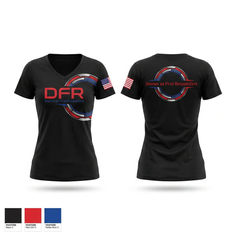 Womens Short Sleeve Vneck Shirt, Drones as First Responders, Police, Teamtime, Team time, sublimation, custom sports apparel, team uniforms, spirit wear, spiritwear, sports uniforms, custom shirts, team store, custom team store, fundraiser sports, apparel fundraiser