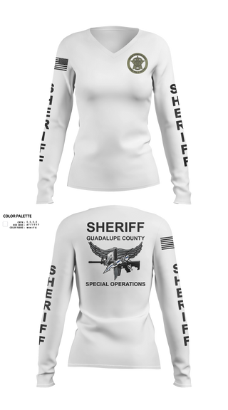 Womens Long Sleeve Vneck Shirt, Guadalupe County SWAT, Police, Teamtime, Team time, sublimation, custom sports apparel, team uniforms, spirit wear, spiritwear, sports uniforms, custom shirts, team store, custom team store, fundraiser sports, apparel fundraiser