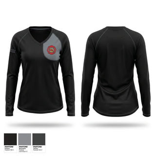 Womens Long Sleeve Vneck Shirt, Atmore Fire Department, Fire Department, Teamtime, Team time, sublimation, custom sports apparel, team uniforms, spirit wear, spiritwear, sports uniforms, custom shirts, team store, custom team store, fundraiser sports, apparel fundraiser