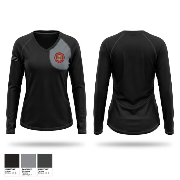 Womens Long Sleeve Vneck Shirt, Atmore Fire Department, Fire Department, Teamtime, Team time, sublimation, custom sports apparel, team uniforms, spirit wear, spiritwear, sports uniforms, custom shirts, team store, custom team store, fundraiser sports, apparel fundraiser