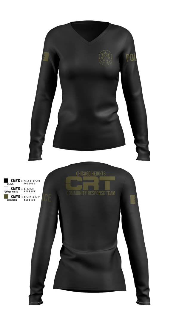 Womens Long Sleeve Vneck Shirt, Chicago Heights Community Response Team, Police, Teamtime, Team time, sublimation, custom sports apparel, team uniforms, spirit wear, spiritwear, sports uniforms, custom shirts, team store, custom team store, fundraiser sports, apparel fundraiser