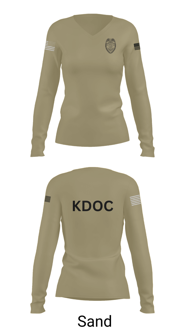 Womens Long Sleeve Vneck Shirt, KDOC, Police, Teamtime, Team time, sublimation, custom sports apparel, team uniforms, spirit wear, spiritwear, sports uniforms, custom shirts, team store, custom team store, fundraiser sports, apparel fundraiser