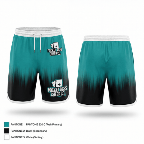 Athletic Shorts With Pockets, Pocket Aces Cheer Co., Cheer, Teamtime, Team time, sublimation, custom sports apparel, team uniforms, spirit wear, spiritwear, sports uniforms, custom shirts, team store, custom team store, fundraiser sports, apparel fundraiser