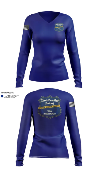 Womens Long Sleeve Vneck Shirt, Choir Practice Podcast, Police, Teamtime, Team time, sublimation, custom sports apparel, team uniforms, spirit wear, spiritwear, sports uniforms, custom shirts, team store, custom team store, fundraiser sports, apparel fundraiser