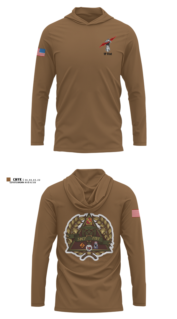 Long Sleeve Performance Shirt with hood, 1P FIST, Army, Teamtime, Team time, sublimation, custom sports apparel, team uniforms, spirit wear, spiritwear, sports uniforms, custom shirts, team store, custom team store, fundraiser sports, apparel fundraiser