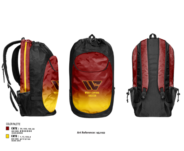 Gear Bag, West Covina Soccer, Women's Soccer, Teamtime, Team time, sublimation, custom sports apparel, team uniforms, spirit wear, spiritwear, sports uniforms, custom shirts, team store, custom team store, fundraiser sports, apparel fundraiser