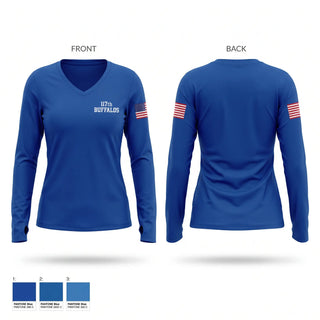Womens Long Sleeve Vneck Shirt, 1-17th buffalos, Army, Teamtime, Team time, sublimation, custom sports apparel, team uniforms, spirit wear, spiritwear, sports uniforms, custom shirts, team store, custom team store, fundraiser sports, apparel fundraiser