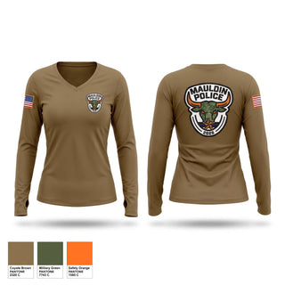Womens Long Sleeve Vneck Shirt, Mauldin Police, Police, Teamtime, Team time, sublimation, custom sports apparel, team uniforms, spirit wear, spiritwear, sports uniforms, custom shirts, team store, custom team store, fundraiser sports, apparel fundraiser