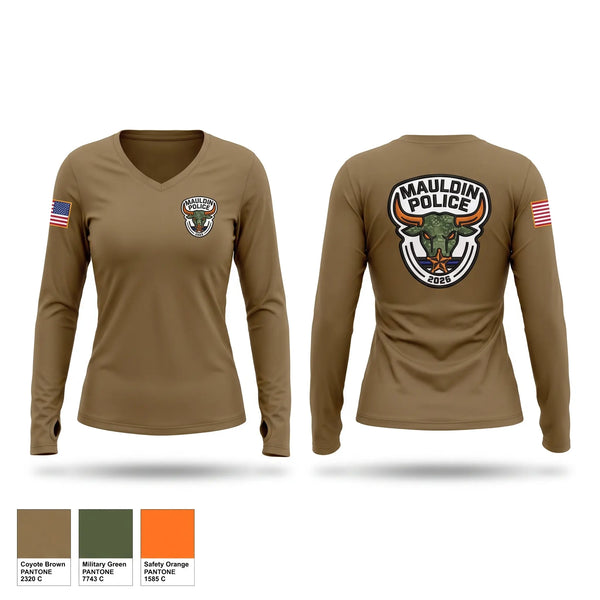 Womens Long Sleeve Vneck Shirt, Mauldin Police, Police, Teamtime, Team time, sublimation, custom sports apparel, team uniforms, spirit wear, spiritwear, sports uniforms, custom shirts, team store, custom team store, fundraiser sports, apparel fundraiser