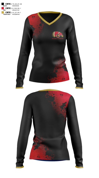 Womens Long Sleeve Vneck Shirt, Calaveras Jr RedHawks, , Teamtime, Team time, sublimation, custom sports apparel, team uniforms, spirit wear, spiritwear, sports uniforms, custom shirts, team store, custom team store, fundraiser sports, apparel fundraiser