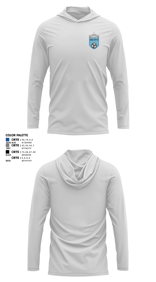 Long Sleeve hooded sunshirt, Soda City FC, Men's Soccer, Teamtime, Team time, sublimation, custom sports apparel, team uniforms, spirit wear, spiritwear, sports uniforms, custom shirts, team store, custom team store, fundraiser sports, apparel fundraiser