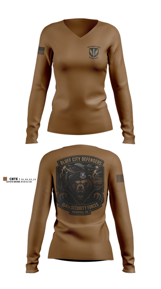 Womens Long Sleeve Vneck Shirt, 164th security forces, Air Force, Teamtime, Team time, sublimation, custom sports apparel, team uniforms, spirit wear, spiritwear, sports uniforms, custom shirts, team store, custom team store, fundraiser sports, apparel fundraiser