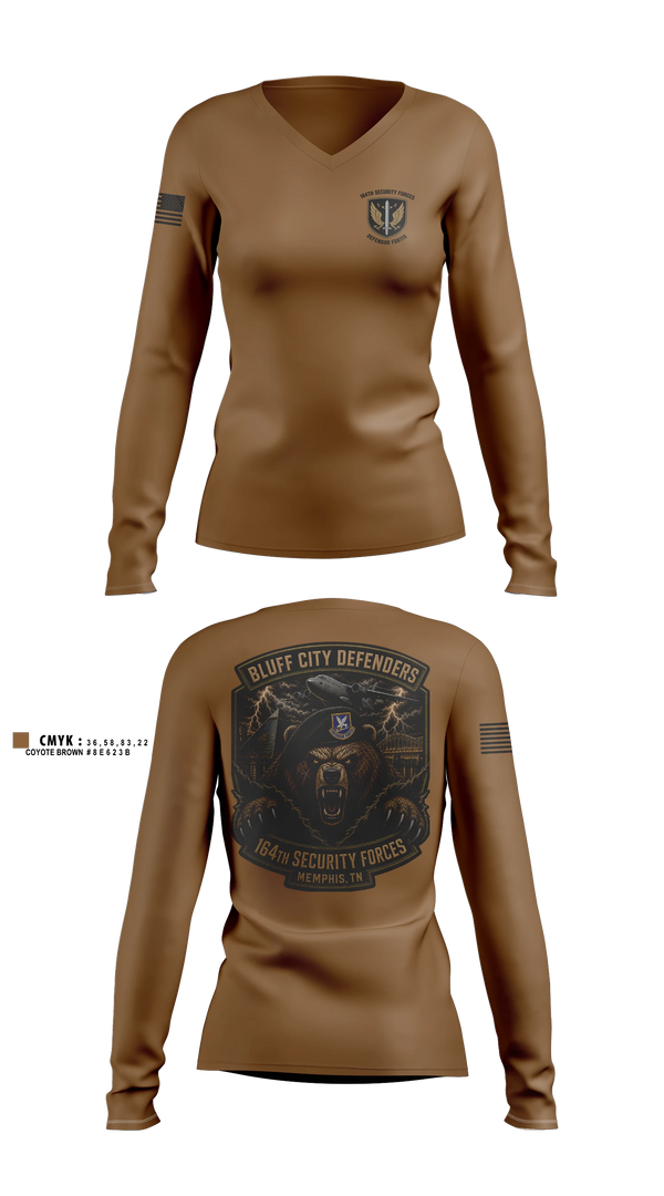 Womens Long Sleeve Vneck Shirt, 164th security forces, Air Force, Teamtime, Team time, sublimation, custom sports apparel, team uniforms, spirit wear, spiritwear, sports uniforms, custom shirts, team store, custom team store, fundraiser sports, apparel fundraiser