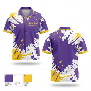 Short Sleeve Bowling Jersey, Westfield Pioneers, Bowling, Teamtime, Team time, sublimation, custom sports apparel, team uniforms, spirit wear, spiritwear, sports uniforms, custom shirts, team store, custom team store, fundraiser sports, apparel fundraiser