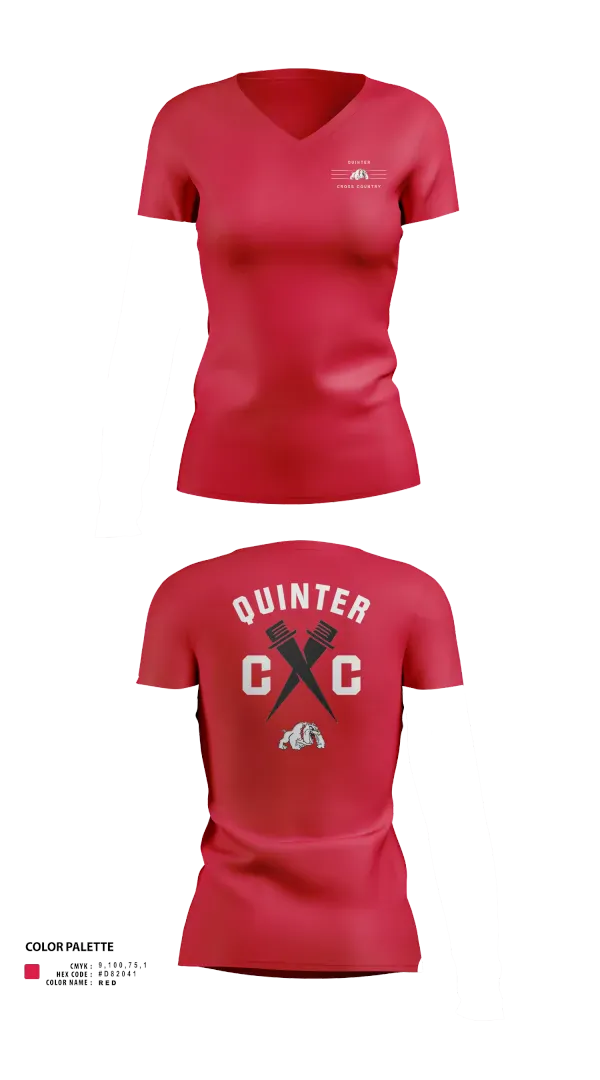 Womens Short Sleeve Vneck Shirt, Quinter Bulldogs, Cross Country, Teamtime, Team time, sublimation, custom sports apparel, team uniforms, spirit wear, spiritwear, sports uniforms, custom shirts, team store, custom team store, fundraiser sports, apparel fundraiser